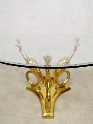 Mid-Century Brass Coffee Table with Golden Peacocks-BW-844365