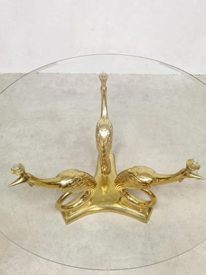 Mid-Century Brass Coffee Table with Golden Peacocks-BW-844365