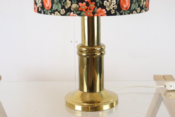 Mid-Century Brass-Colored Table Lamp in Floral-FYZ-1706168