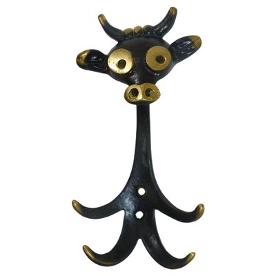 Mid-Century Brass Cow Wall Hook by Walter Bosse for Herta Baller, Austria, 1950s-MWV-1700809