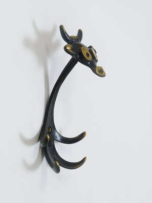 Mid-Century Brass Cow Wall Hook by Walter Bosse for Herta Baller, Austria, 1950s-MWV-1700809