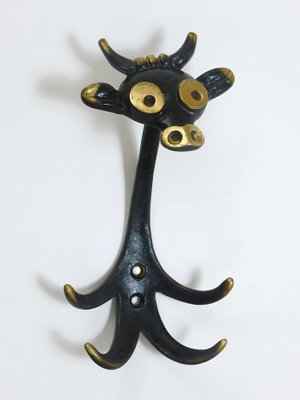 Mid-Century Brass Cow Wall Hook by Walter Bosse for Herta Baller, Austria, 1950s-MWV-1700809