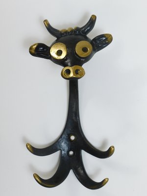 Mid-Century Brass Cow Wall Hook by Walter Bosse for Herta Baller, Austria, 1950s-MWV-1700809