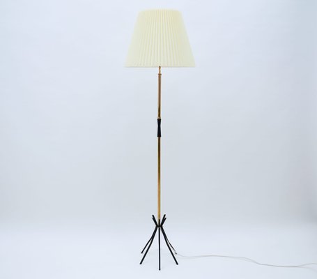 Mid-Century Brass Floor Lamp with Pleated Screen, 1950s-KQB-991783