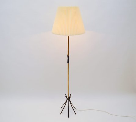 Mid-Century Brass Floor Lamp with Pleated Screen, 1950s-KQB-991783