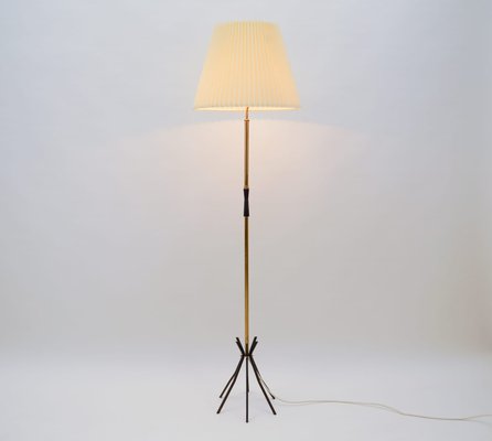 Mid-Century Brass Floor Lamp with Pleated Screen, 1950s-KQB-991783