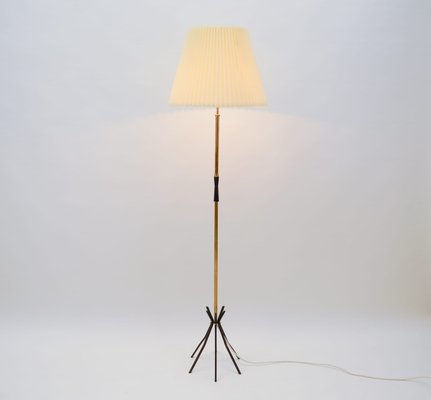 Mid-Century Brass Floor Lamp with Pleated Screen, 1950s-KQB-991783