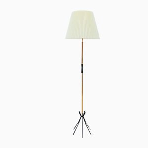 Mid-Century Brass Floor Lamp with Pleated Screen, 1950s-KQB-991783