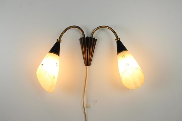 Mid-Century Brass & Glass Wall Lamp, 1960s-TZ-1298733