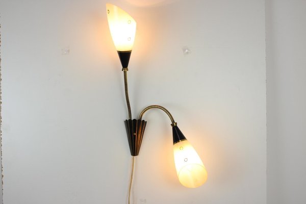 Mid-Century Brass & Glass Wall Lamp, 1960s-TZ-1298733