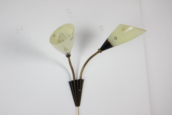 Mid-Century Brass & Glass Wall Lamp, 1960s-TZ-1298733