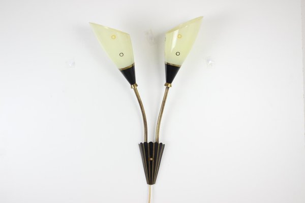 Mid-Century Brass & Glass Wall Lamp, 1960s-TZ-1298733