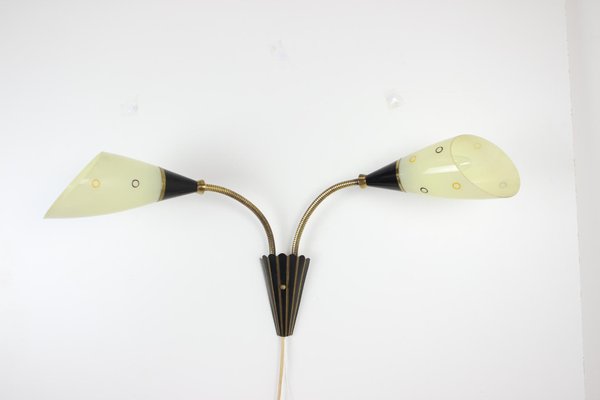 Mid-Century Brass & Glass Wall Lamp, 1960s-TZ-1298733