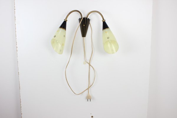 Mid-Century Brass & Glass Wall Lamp, 1960s-TZ-1298733