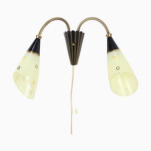 Mid-Century Brass & Glass Wall Lamp, 1960s-TZ-1298733