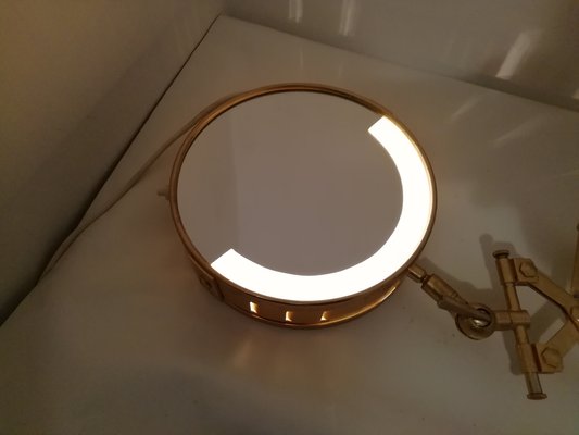 Mid-Century Brass Illuminated Bellows Mirror, 1960s-HNE-1060388