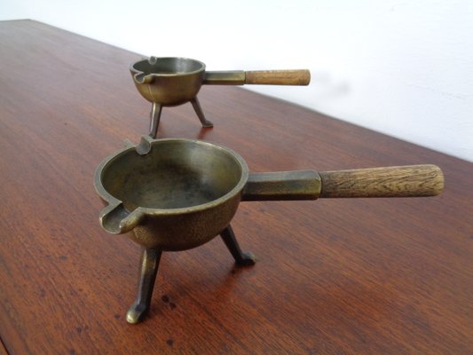 Mid-Century Brass & Oak Ashtrays, 1960s, Set of 2-RDW-946857