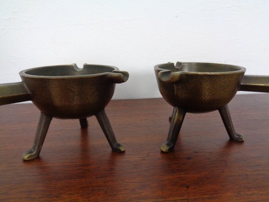 Mid-Century Brass & Oak Ashtrays, 1960s, Set of 2-RDW-946857