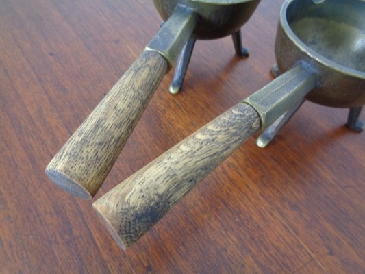 Mid-Century Brass & Oak Ashtrays, 1960s, Set of 2-RDW-946857