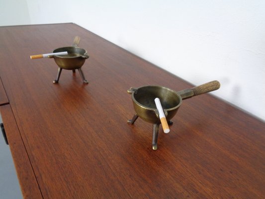 Mid-Century Brass & Oak Ashtrays, 1960s, Set of 2-RDW-946857