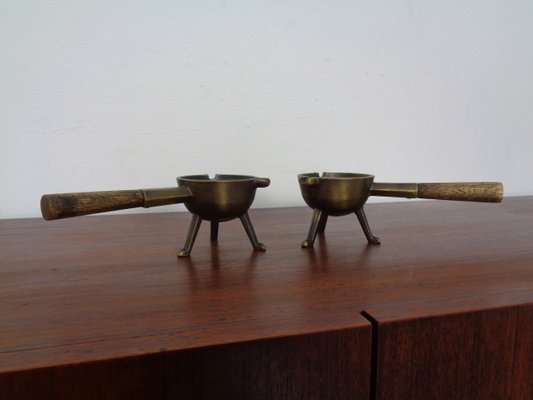 Mid-Century Brass & Oak Ashtrays, 1960s, Set of 2-RDW-946857