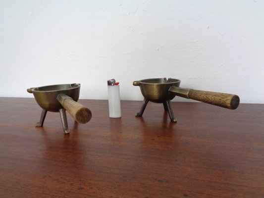 Mid-Century Brass & Oak Ashtrays, 1960s, Set of 2-RDW-946857