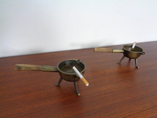 Mid-Century Brass & Oak Ashtrays, 1960s, Set of 2-RDW-946857