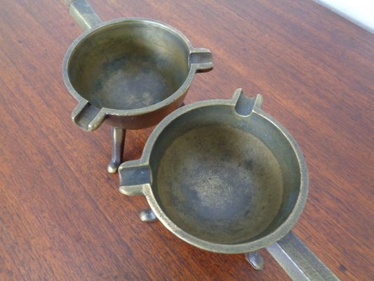 Mid-Century Brass & Oak Ashtrays, 1960s, Set of 2-RDW-946857