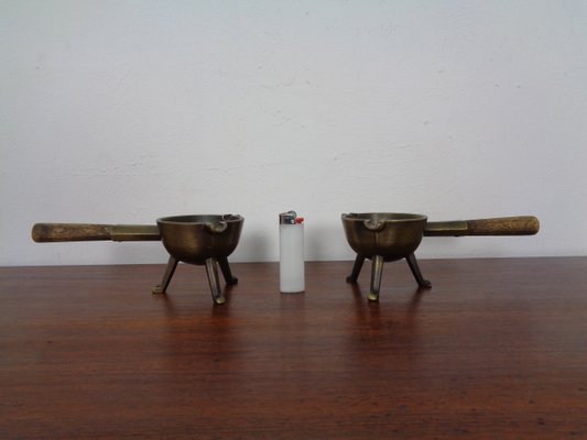 Mid-Century Brass & Oak Ashtrays, 1960s, Set of 2-RDW-946857