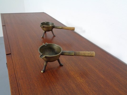 Mid-Century Brass & Oak Ashtrays, 1960s, Set of 2-RDW-946857