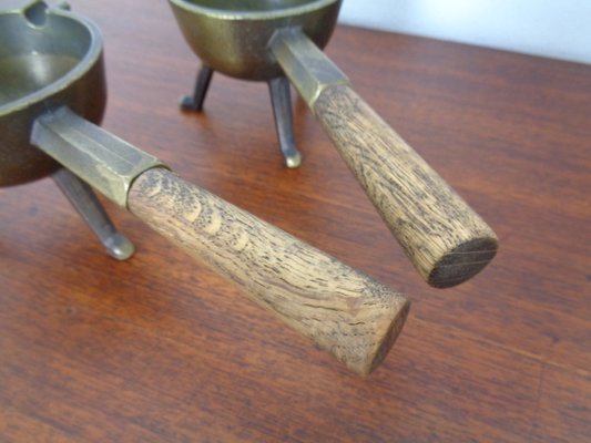 Mid-Century Brass & Oak Ashtrays, 1960s, Set of 2-RDW-946857