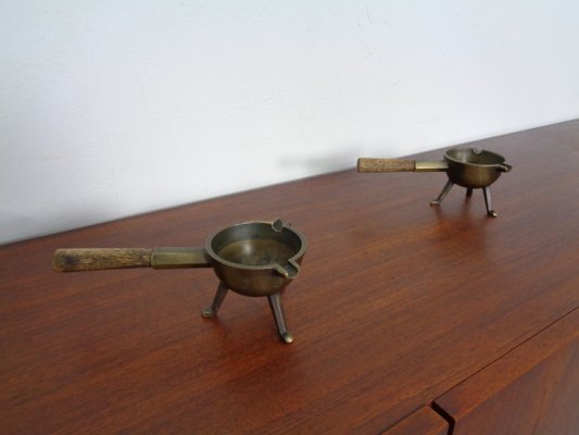 Mid-Century Brass & Oak Ashtrays, 1960s, Set of 2-RDW-946857