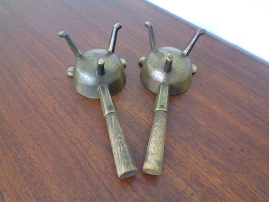 Mid-Century Brass & Oak Ashtrays, 1960s, Set of 2-RDW-946857