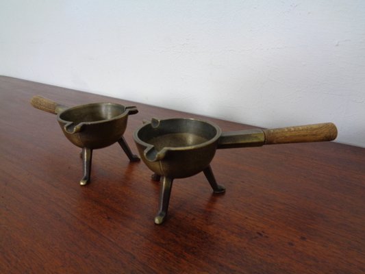 Mid-Century Brass & Oak Ashtrays, 1960s, Set of 2-RDW-946857