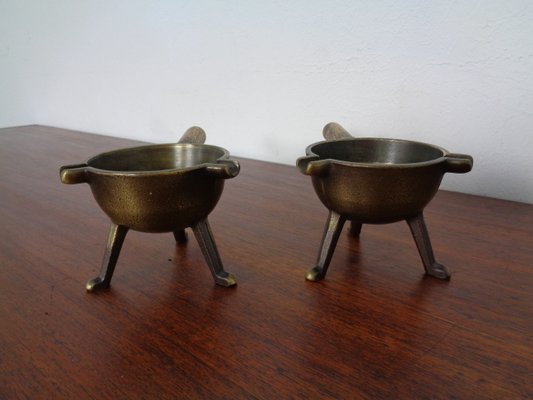 Mid-Century Brass & Oak Ashtrays, 1960s, Set of 2-RDW-946857