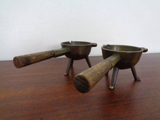 Mid-Century Brass & Oak Ashtrays, 1960s, Set of 2-RDW-946857