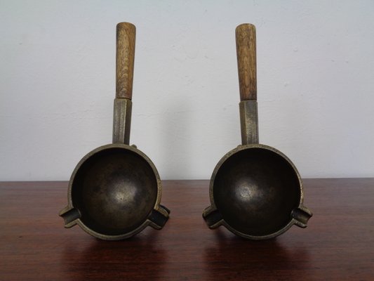 Mid-Century Brass & Oak Ashtrays, 1960s, Set of 2-RDW-946857