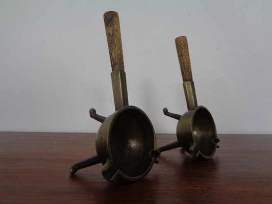 Mid-Century Brass & Oak Ashtrays, 1960s, Set of 2-RDW-946857