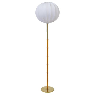 Mid-Century Brass & Oak Floor Lamp from Falkenbergs Belysning, Sweden, 1960s-UYK-1229957