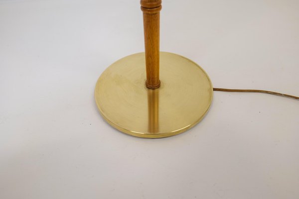 Mid-Century Brass & Oak Floor Lamp from Falkenbergs Belysning, Sweden, 1960s-UYK-1229957