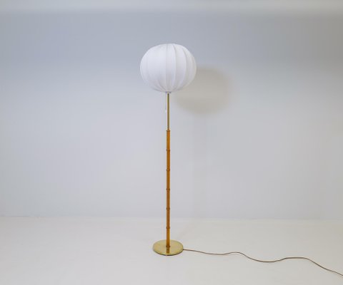 Mid-Century Brass & Oak Floor Lamp from Falkenbergs Belysning, Sweden, 1960s-UYK-1229957