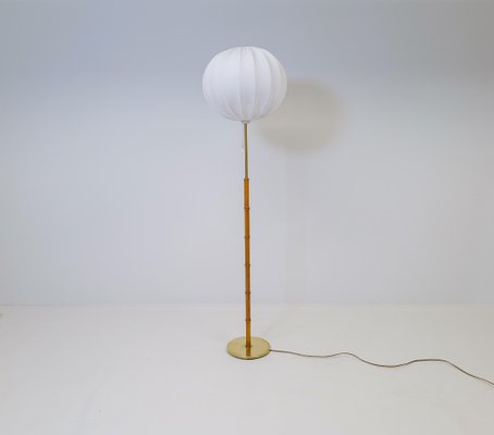 Mid-Century Brass & Oak Floor Lamp from Falkenbergs Belysning, Sweden, 1960s-UYK-1229957