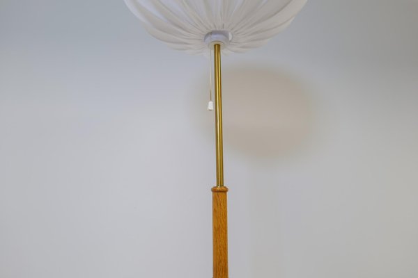 Mid-Century Brass & Oak Floor Lamp from Falkenbergs Belysning, Sweden, 1960s-UYK-1229957