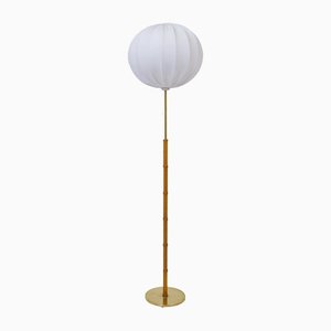 Mid-Century Brass & Oak Floor Lamp from Falkenbergs Belysning, Sweden, 1960s-UYK-1229957