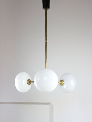 Mid-Century Brass Opaline Glass Chandelier-HGJ-1080209