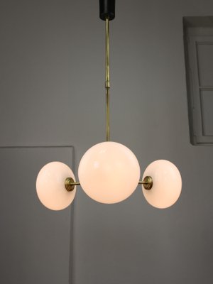 Mid-Century Brass Opaline Glass Chandelier-HGJ-1080209