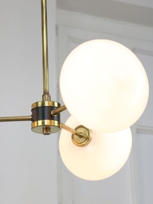 Mid-Century Brass Opaline Glass Chandelier-HGJ-1080209