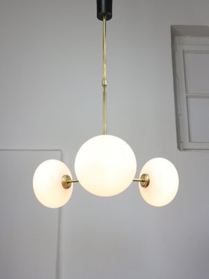 Mid-Century Brass Opaline Glass Chandelier-HGJ-1080209