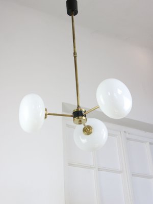 Mid-Century Brass Opaline Glass Chandelier-HGJ-1080209