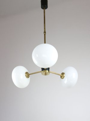 Mid-Century Brass Opaline Glass Chandelier-HGJ-1080209